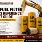 CAT fuel filter cross reference chart guide by STC Engineering showing genuine and aftermarket Caterpillar fuel filters to help identify the correct replacement part for mining, marine, construction, and power generation equipment.