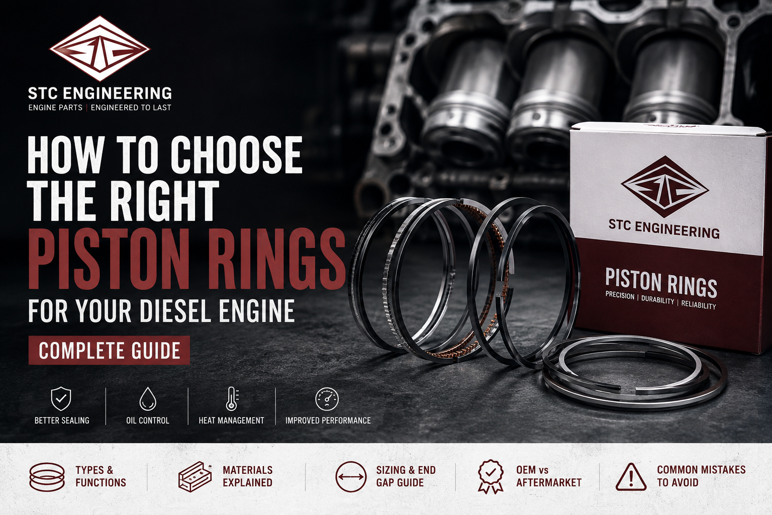 Complete guide to choosing the right piston rings for a diesel engine with STC Engineering piston rings and diesel engine components.