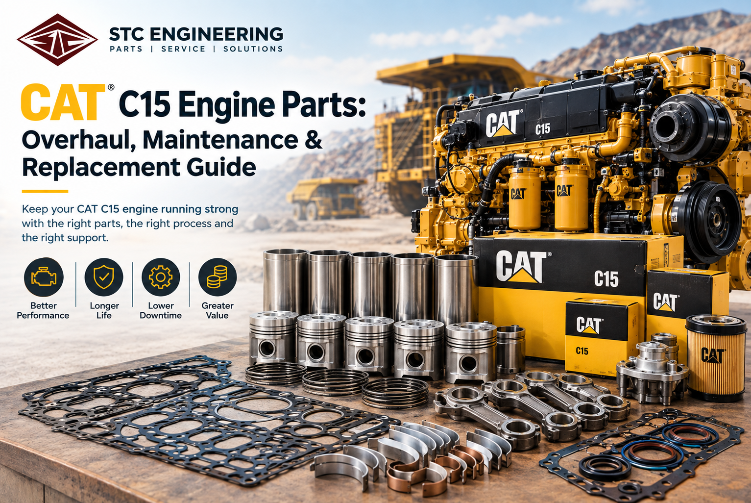 CAT C15 engine parts and overhaul components for mining equipment